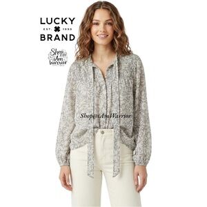 Lucky Brand beaded floral peasant tie neck top *shop@iamwarrior